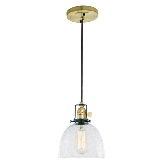 JVI Designs Nob Hill Madison Satin Brass & Black 1-Light Hanging Pendant Lighting With Bell-Shaped Clear Seedy Glass Shade