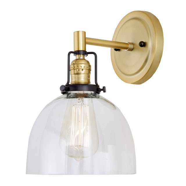 JVI Designs Nob Hill Madison Satin Brass & Black 1-Light Wall Sconce With Bell-Shaped Clear Glass Shade