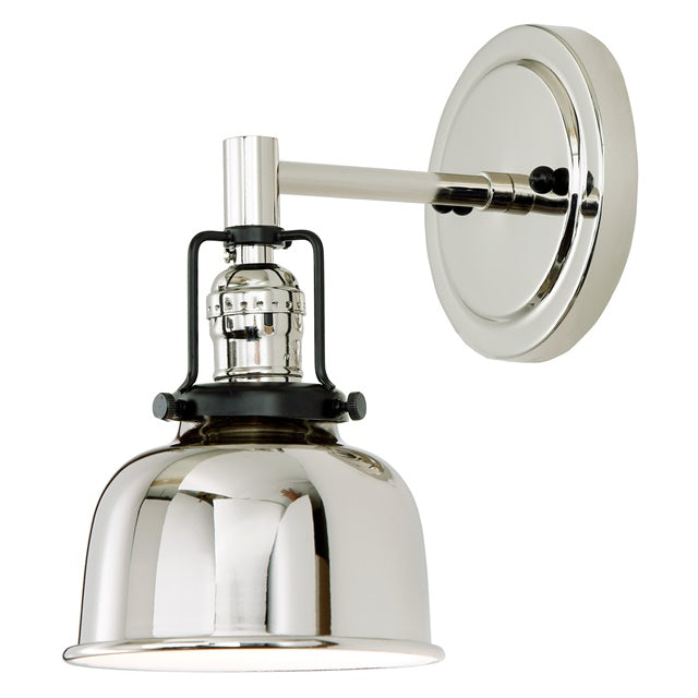 JVI Designs Nob Hill Polished Nickel & Black 1-Light Wall Sconce With Bell-Shaped Metal Shade