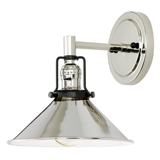 JVI Designs Nob Hill Polished Nickel & Black 1-Light Wall Sconce With Cone-Shaped Metal Shade