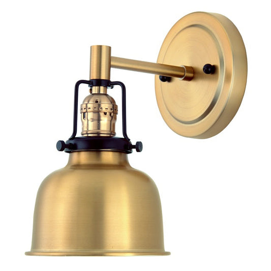 JVI Designs Nob Hill Satin Brass & Black 1-Light Wall Sconce With Bell-Shaped Metal Shade