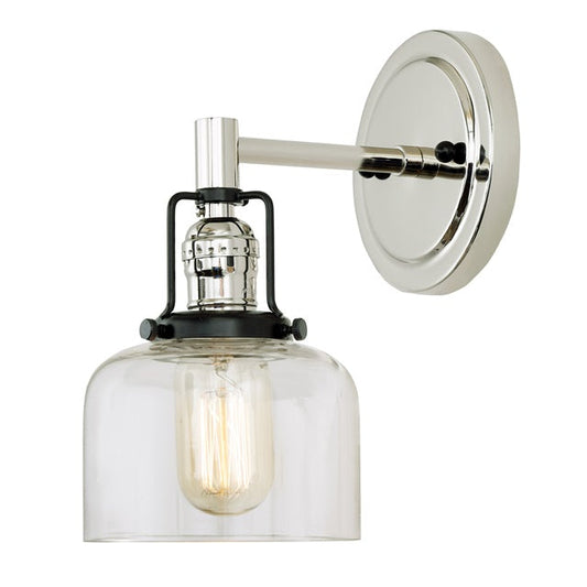JVI Designs Nob Hill Shyra Polished Nickel & Black 1-Light Wall Sconce With Bell-Shaped Clear Glass Shade