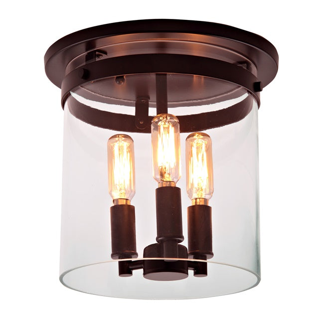 JVI Designs Roxbury Oil Rubbed Bronze 3-Light Flush Ceiling Mount With Cylinder Glass Shade