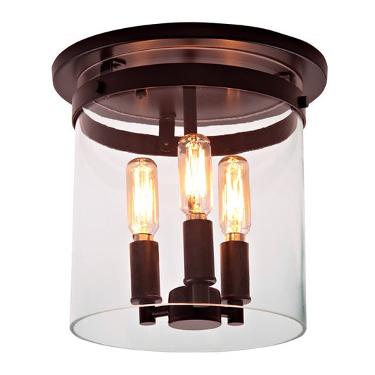 JVI Designs Roxbury Oil Rubbed Bronze 3-Light Flush Ceiling Mount With Cylinder Glass Shade