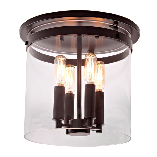 JVI Designs Roxbury Oil Rubbed Bronze 4-Light Flush Ceiling Mount With Cylinder Glass Shade