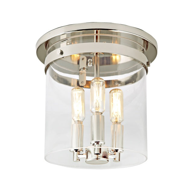 JVI Designs Roxbury Polished Nickel 3-Light Flush Ceiling Mount With Cylinder Glass Shade