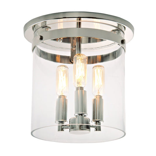 JVI Designs Roxbury Polished Nickel 3-Light Flush Ceiling Mount With Cylinder Glass Shade