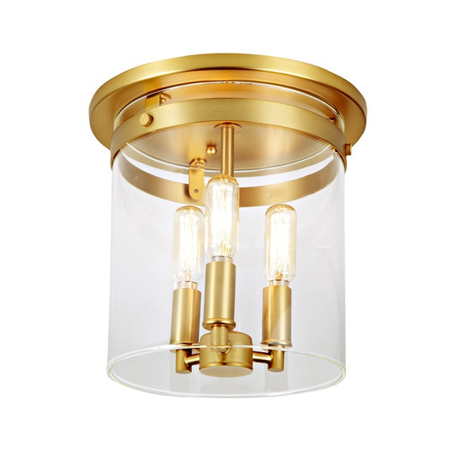 JVI Designs Roxbury Satin Brass 3-Light Flush Ceiling Mount With Cylinder Glass Shade