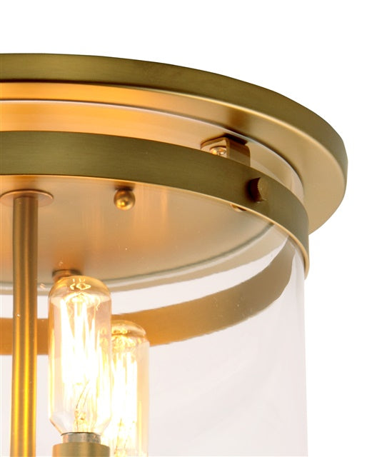 JVI Designs Roxbury Satin Brass 3-Light Flush Ceiling Mount With Cylinder Glass Shade