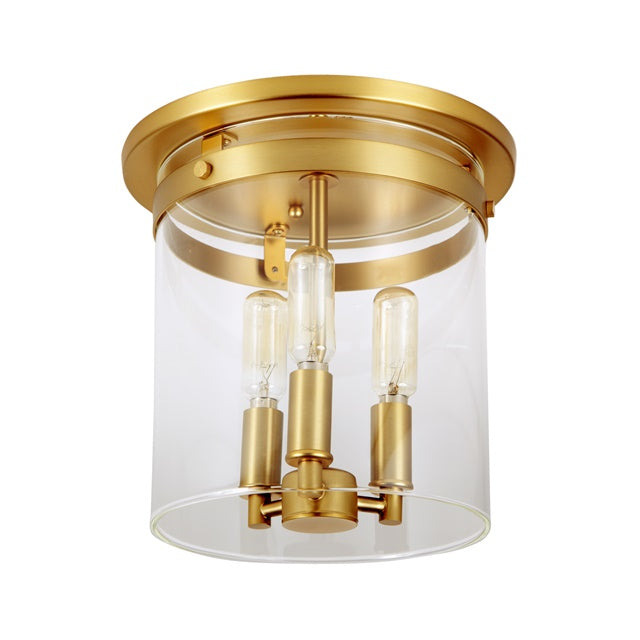 JVI Designs Roxbury Satin Brass 3-Light Flush Ceiling Mount With Cylinder Glass Shade