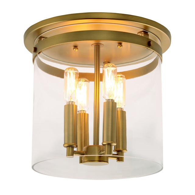 JVI Designs Roxbury Satin Brass 4-Light Flush Ceiling Mount With Cylinder Glass Shade