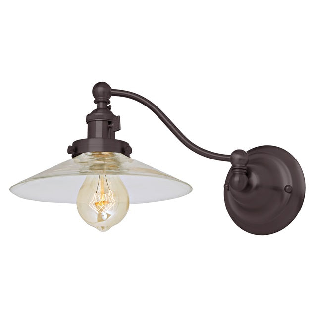 JVI Designs Soho Ashbury Oil Rubbed Bronze 1-Light Half Swing Wall Sconce With Cone-Shaped Clear Glass Shade