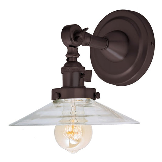 JVI Designs Soho Ashbury Oil Rubbed Bronze 1-Light Swivel Wall Sconce With Cone-Shaped Clear Glass Shade