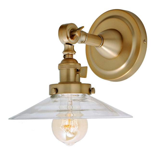 JVI Designs Soho Ashbury Satin Brass 1-Light Swivel Wall Sconce With Cone-Shaped Clear Glass Shade