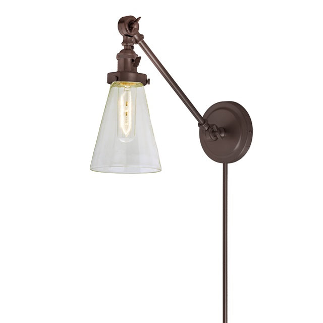 JVI Designs Soho Barclay Oil Rubbed Bronze 1-Light Double Swivel Wall Sconce With Cone-Shaped Glass Shade
