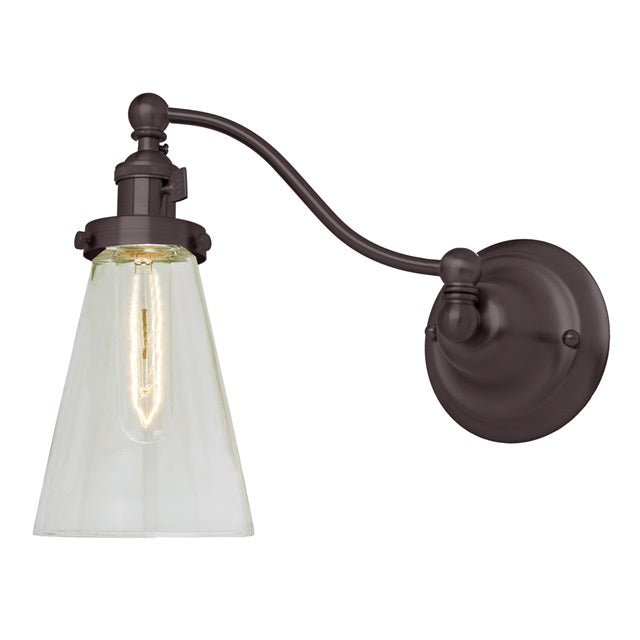JVI Designs Soho Barclay Oil Rubbed Bronze 1-Light Half Swing Wall Sconce With Cone-Shaped Clear Glass Shade