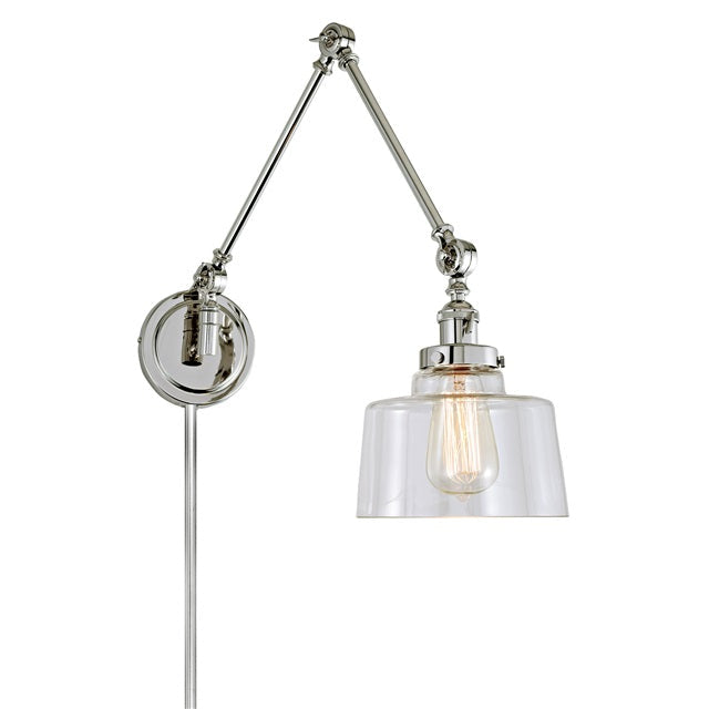 JVI Designs Soho Buffy Polished Nickel 1-Light Triple Swivel Wall Sconce With Bowl-Shaped Clear Glass Shade