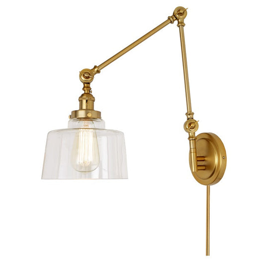 JVI Designs Soho Buffy Satin Brass 1-Light Triple Swivel Wall Sconce With Bowl-Shaped Clear Glass Shade
