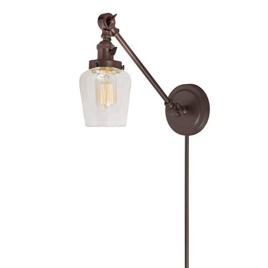 JVI Designs Soho Liberty Oil Rubbed Bronze 1-Light Double Swivel Wall Sconce With Bell-Shaped Glass Shade