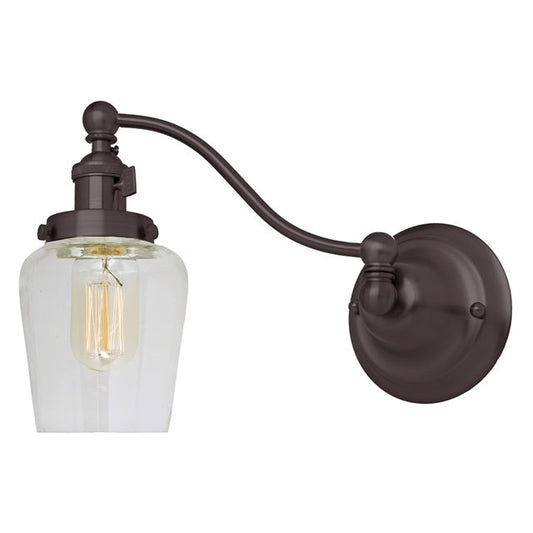 JVI Designs Soho Liberty Oil Rubbed Bronze 1-Light Half Swing Wall Sconce With Bell-Shaped Clear Glass Shade