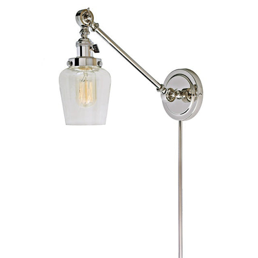 JVI Designs Soho Liberty Polished Nickel 1-Light Double Swivel Wall Sconce With Bell-Shaped Glass Shade