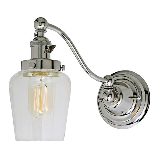 JVI Designs Soho Liberty Polished Nickel 1-Light Half Swing Wall Sconce With Bell-Shaped Clear Glass Shade