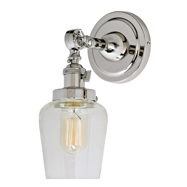 JVI Designs Soho Liberty Polished Nickel 1-Light Swivel Wall Sconce With Bell-Shaped Clear Glass Shade