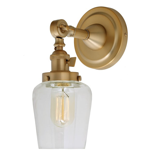 JVI Designs Soho Liberty Satin Brass 1-Light Swivel Wall Sconce With Bell-Shaped Clear Glass Shade