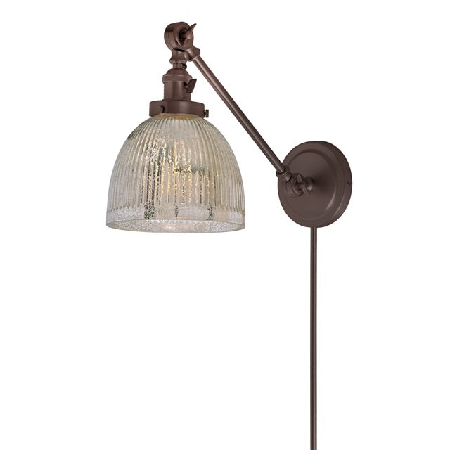 JVI Designs Soho Madison Oil Rubbed Bronze 1-Light Double Swivel Wall Sconce With Bell-Shaped Mercury Glass Shade