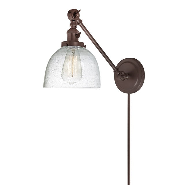 JVI Designs Soho Madison Oil Rubbed Bronze 1-Light Double Swivel Wall Sconce With Bell-Shaped Seedy Glass Shade
