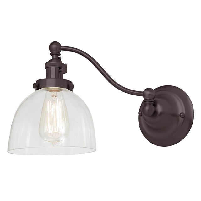 JVI Designs Soho Madison Oil Rubbed Bronze 1-Light Half Swing Wall Sconce With Bell-Shaped Clear Glass Shade