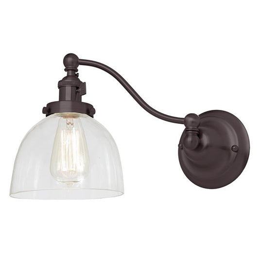 JVI Designs Soho Madison Oil Rubbed Bronze 1-Light Half Swing Wall Sconce With Bell-Shaped Clear Glass Shade