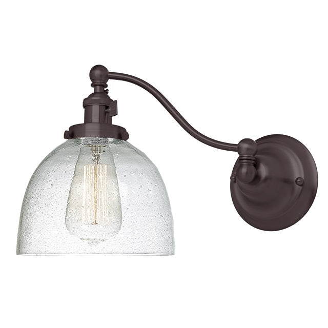 JVI Designs Soho Madison Oil Rubbed Bronze 1-Light Half Swing Wall Sconce With Bell-Shaped Seedy Glass Shade