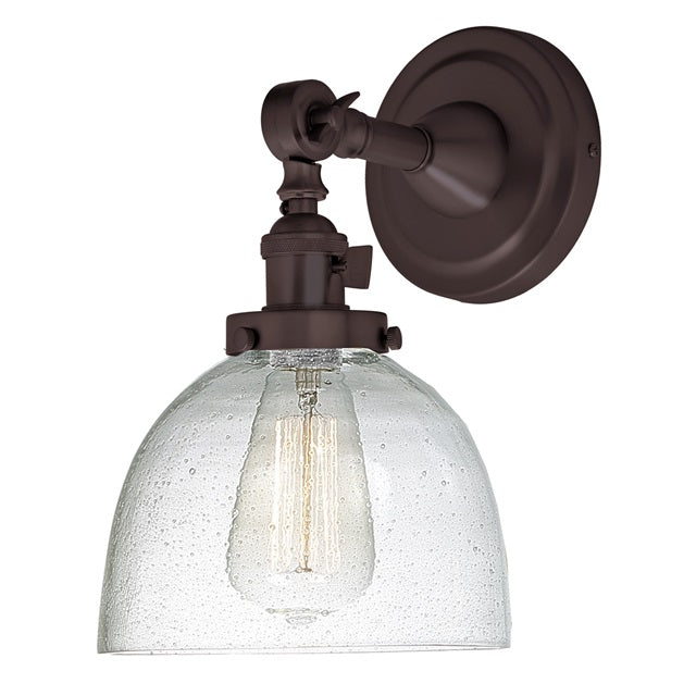 JVI Designs Soho Madison Oil Rubbed Bronze 1-Light Swivel Wall Sconce With Bell-Shaped Seedy Glass Shade
