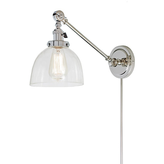 JVI Designs Soho Madison Polished Nickel 1-Light Double Swivel Wall Sconce With Bell-Shaped Clear Glass Shade