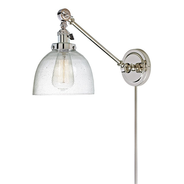 JVI Designs Soho Madison Polished Nickel 1-Light Double Swivel Wall Sconce With Bell-Shaped Seedy Glass Shade