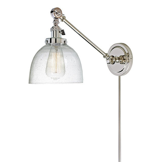 JVI Designs Soho Madison Polished Nickel 1-Light Double Swivel Wall Sconce With Bell-Shaped Seedy Glass Shade
