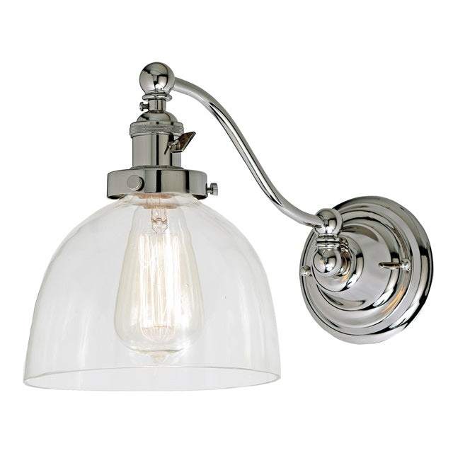 JVI Designs Soho Madison Polished Nickel 1-Light Half Swing Wall Sconce With Bell-Shaped Clear Glass Shade