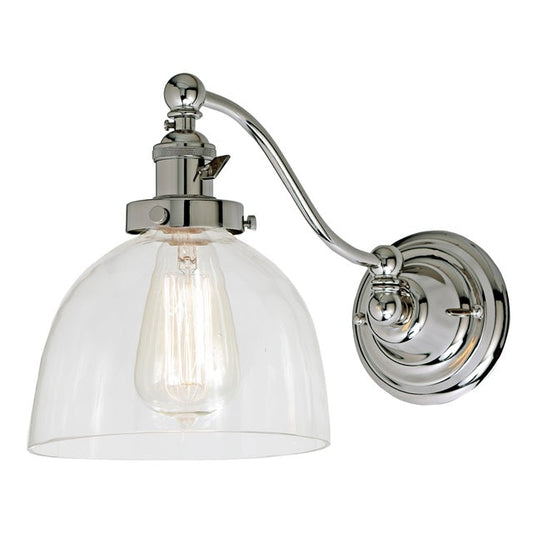 JVI Designs Soho Madison Polished Nickel 1-Light Half Swing Wall Sconce With Bell-Shaped Clear Glass Shade