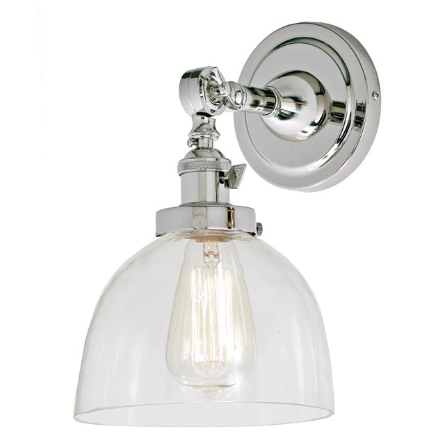 JVI Designs Soho Madison Polished Nickel 1-Light Swivel Wall Sconce With Bell-Shaped Clear Glass Shade