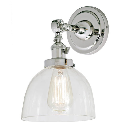 JVI Designs Soho Madison Polished Nickel 1-Light Swivel Wall Sconce With Bell-Shaped Clear Glass Shade