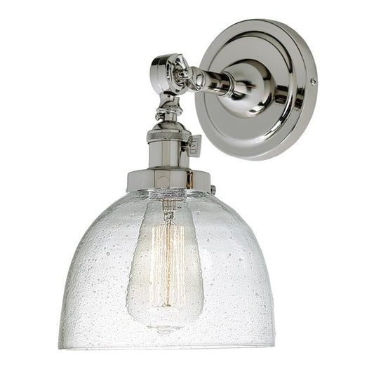 JVI Designs Soho Madison Polished Nickel 1-Light Swivel Wall Sconce With Bell-Shaped Seedy Glass Shade