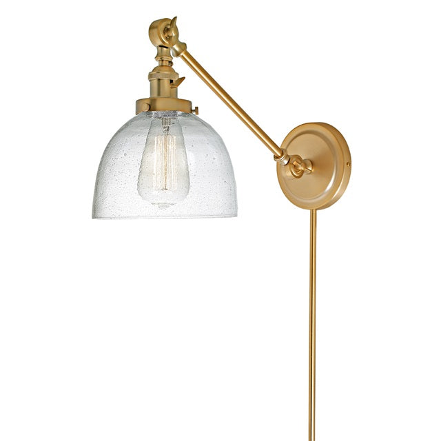 JVI Designs Soho Madison Satin Brass 1-Light Double Swivel Wall Sconce With Bell-Shaped Seedy Glass Shade