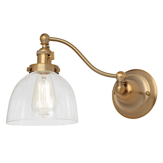 JVI Designs Soho Madison Satin Brass 1-Light Half Swing Wall Sconce With Bell-Shaped Clear Glass Shade