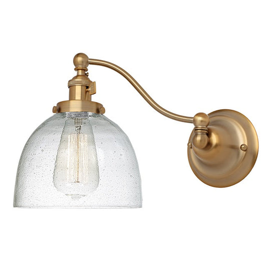 JVI Designs Soho Madison Satin Brass 1-Light Half Swing Wall Sconce With Bell-Shaped Seedy Glass Shade