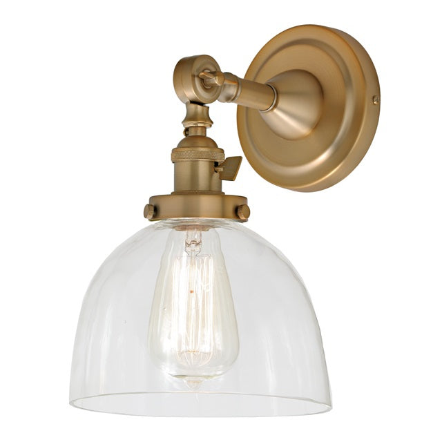 JVI Designs Soho Madison Satin Brass 1-Light Swivel Wall Sconce With Bell-Shaped Clear Glass Shade