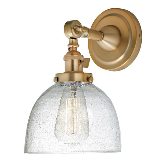 JVI Designs Soho Madison Satin Brass 1-Light Swivel Wall Sconce With Bell-Shaped Seedy Glass Shade