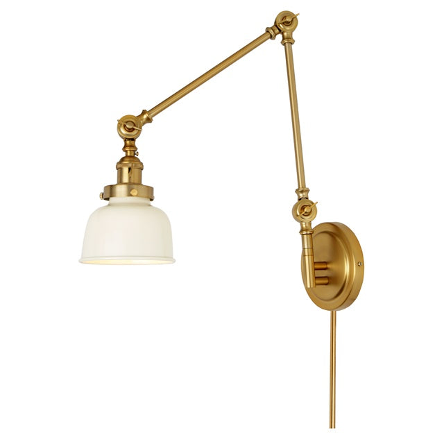 JVI Designs Soho Satin Brass & Ivory 1-Light Triple Swivel Wall Sconce With Bell-Shaped Metal Shade