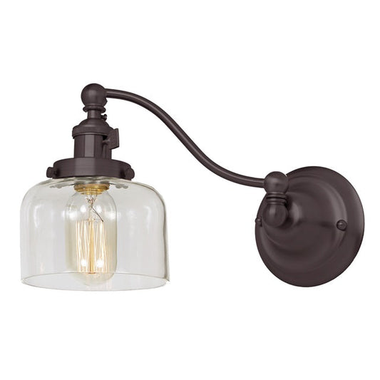 JVI Designs Soho Shyra Oil Rubbed Bronze 1-Light Half Swing Wall Sconce With Bell-Shaped Clear Glass Shade