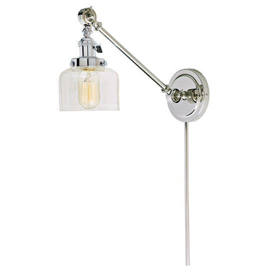 JVI Designs Soho Shyra Polished Nickel 1-Light Double Swivel Wall Sconce With Bell-Shaped Clear Glass Shade